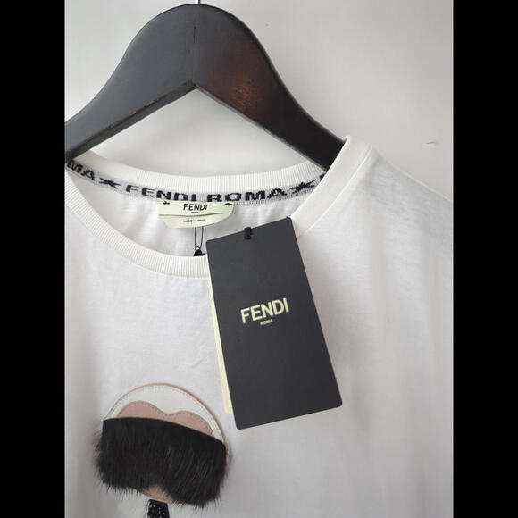 [SOLD] $1295 NWT FENDI x KARL LAGERFELD Men's Sz M Mink Fur Trim White T-Shirt - Picture 3 of 8